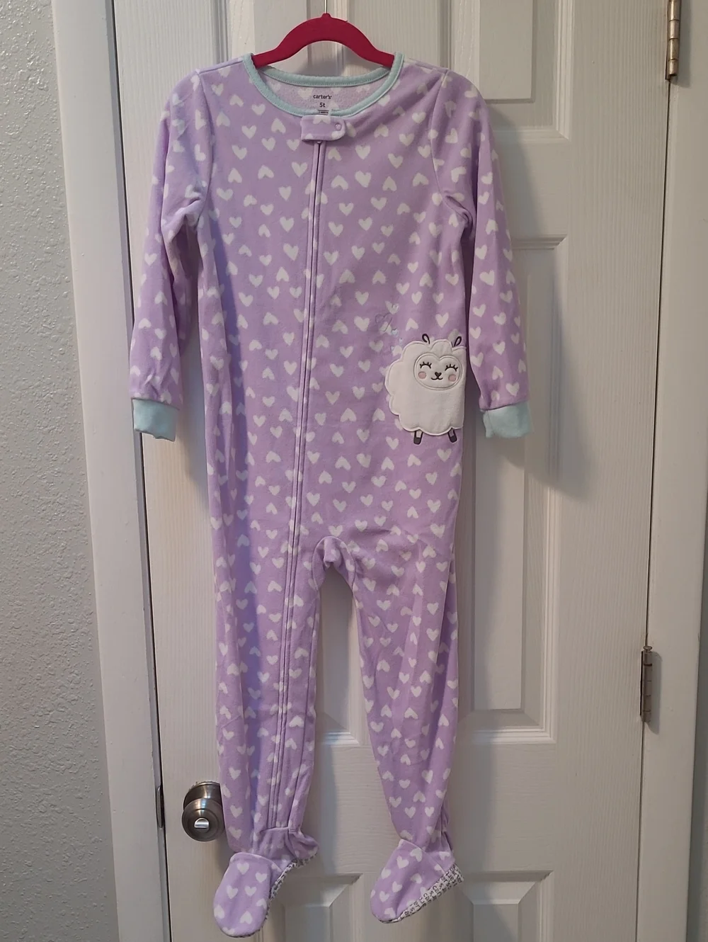 Carter's Lavender Heart Print Footed One-Piece Pajamas
